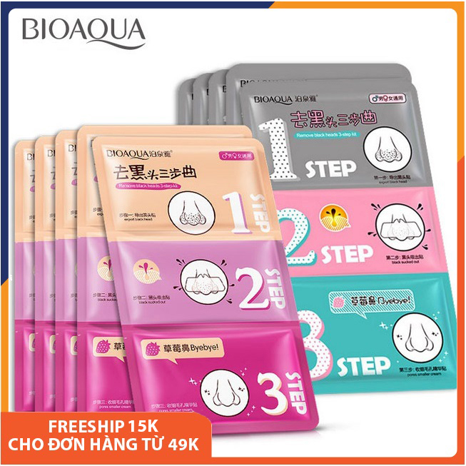 Set lột mụn đầu đen 3 bước BIOAQUA sạch mụn đầu đen, dưỡng ẩm, làm trắng, se khít lỗ chân lông, miếng dán lột mụn đầu đen mũi, mặt nạ lột mụn đầu đen, set lột mụn đầu đen 3 bước Melystore SPU153