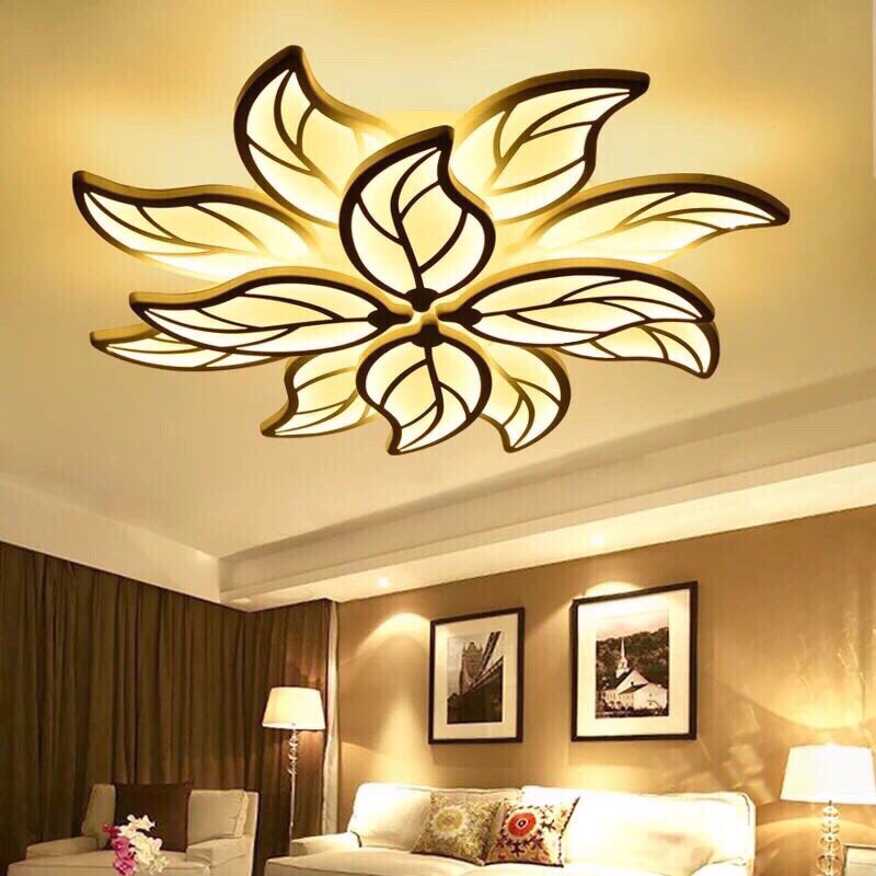 Đèn LED Ốp Trần Trang Trí Hiện Đại- Đèn 12 và 15 Cánh Lá Cách Điệu, Điều Khiển Xa Phân Tầng 3 Chế Độ Màu- Đèn Mâm Ốp Trần Hiện Đại Lắp Đặt Đơn Giản Dễ Sử Dụng
