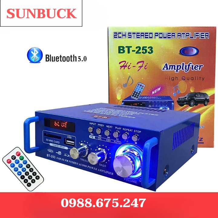 Amply mini 12v, amply xe hơi Sunbuck 253 bass treble bảo hành uy tín 1 đổi 1