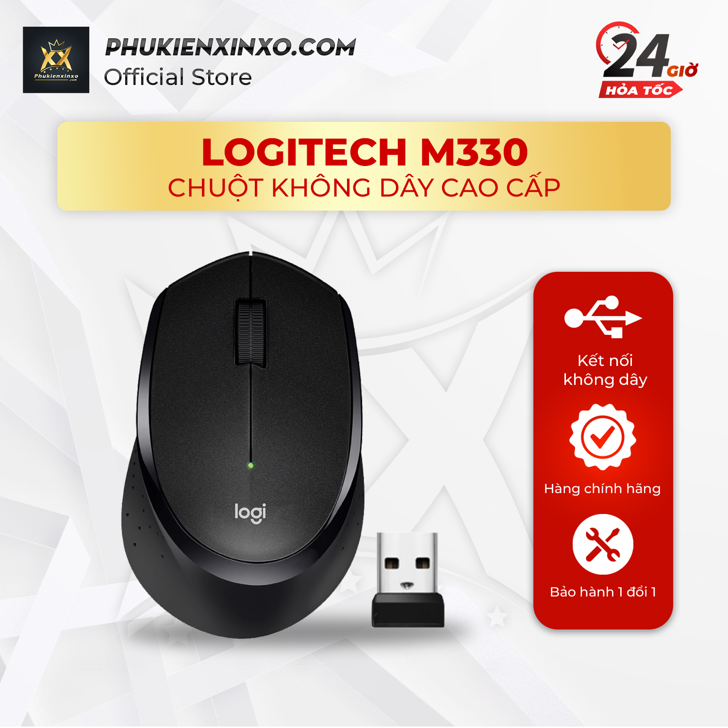Chuột không dây logitech m330 silent plus - giảm ồn, usb, thuận tay phải, pc/ laptop