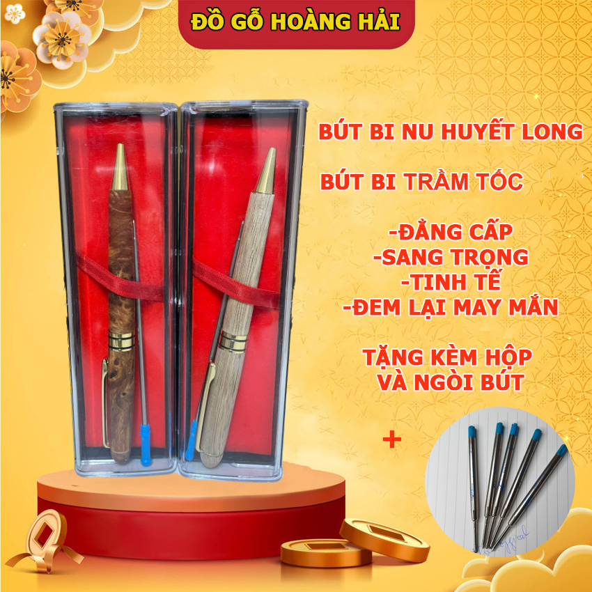 Bút Bi , Bút Bi Mực Xanh , Bút Bi cao cấp gỗ Trầm Tốc , Bút ký tên cao cấp gỗ nu Huyết Long thơm mát mang lại may mắn cho người sở hữu - Tặng kèm Ngòi Bút