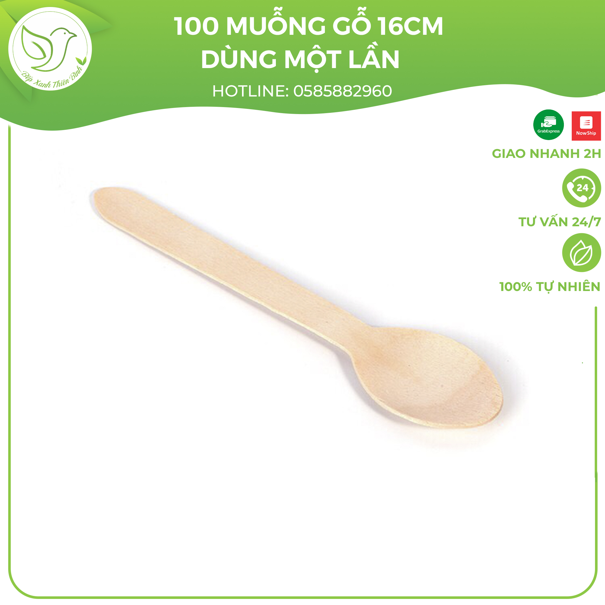 100 Muỗng gỗ dùng một lần 16cm an toàn tiện lợi thân thiện môi trường