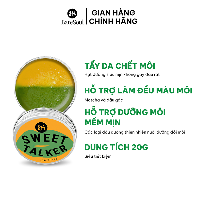 Son tẩy tế bào chết môi BareSoul Sweet Talker Lipscrub 20g