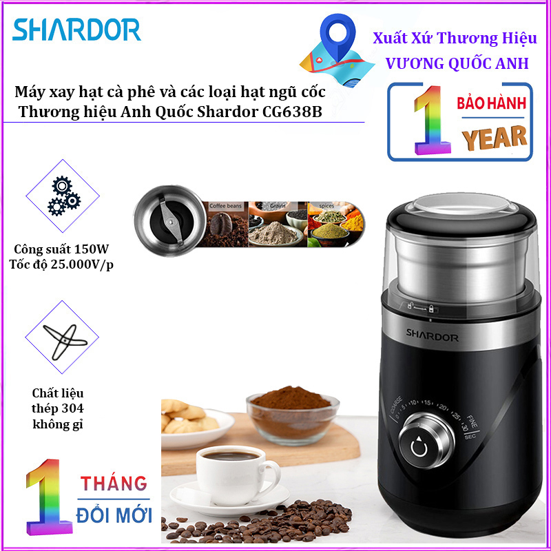 Máy xay hạt cà phê và các loại hạt ngũ cốc Shardor CG638B - Cối xay có thể tháo rời