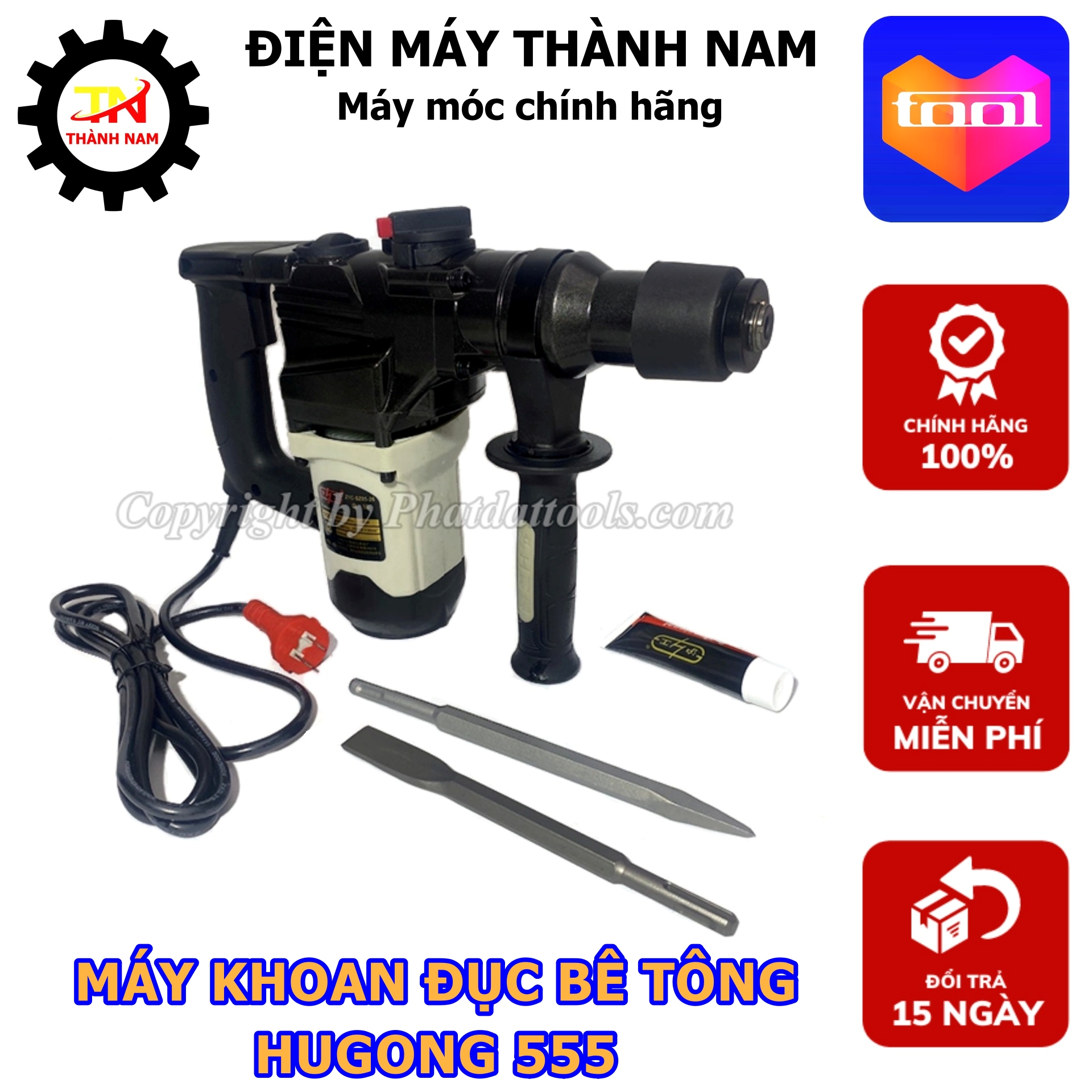 Máy Khoan Đục Betong HUGONG 555 (SZ05-26) - Công Suất 1050W - Tặng Kèm 2 Mũi Đục - Bảo Hành 6 Tháng