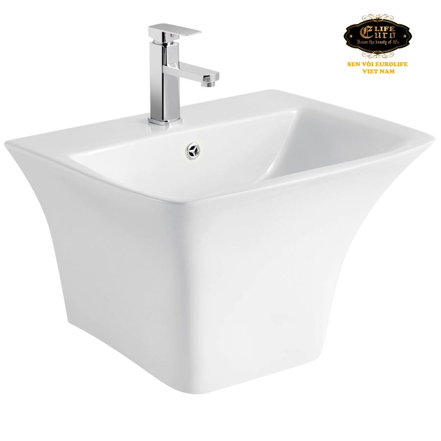 Chậu Lavabo sứ liền khối men Nano tuyết trắng sáng Eurolife LVB03 (Trắng)