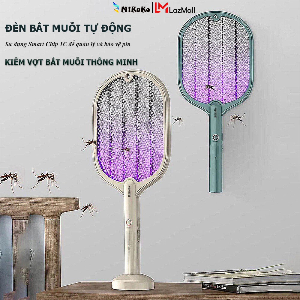 Đèn Bắt Muỗi, Bẫy Muỗi Kiêm Vợt Muỗi MiKaKo 2 trong 1. Công nghệ Smart Chip 1C quản lý – bảo vệ pin Lithium. 2 màu Trắng-Xanh. Tặng kèm móc dán 3D