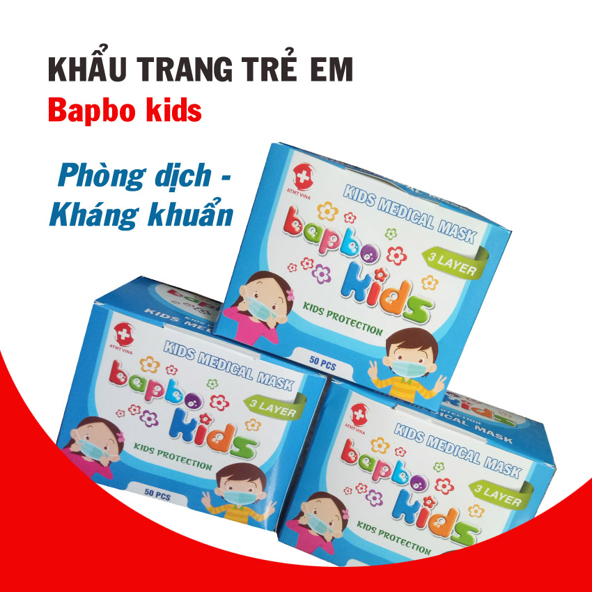 Khẩu trang y tế cho trẻ em phòng dịch kháng khuẩn hộp 50 cái (Bapbo kids), khẩu trang kháng khuẩn, khẩu trang trường học - Zitnota shop