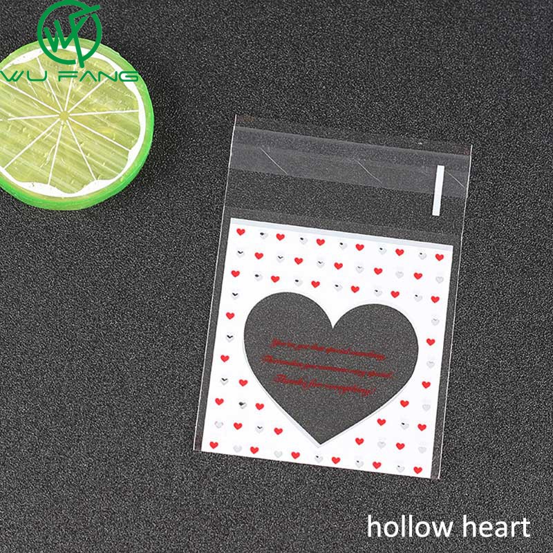 Bộ 100 túi nhựa tự dính họa tiết trái tim 7x7cm đựng bánh kẹo đóng gói quà tặng cho tiệc cưới sinh nhật WU FANG - INTL