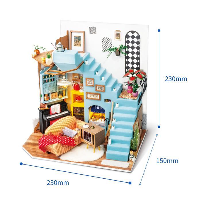 Mô hình nhà lắp búp bê Barbie ghép bằng gỗ Mẫu Living Room Robotime tặng kèm bộ dụng cụ lắp ráp keo silicon đèn Led Quà tặng sinh nhật, Quà tặng bé gái