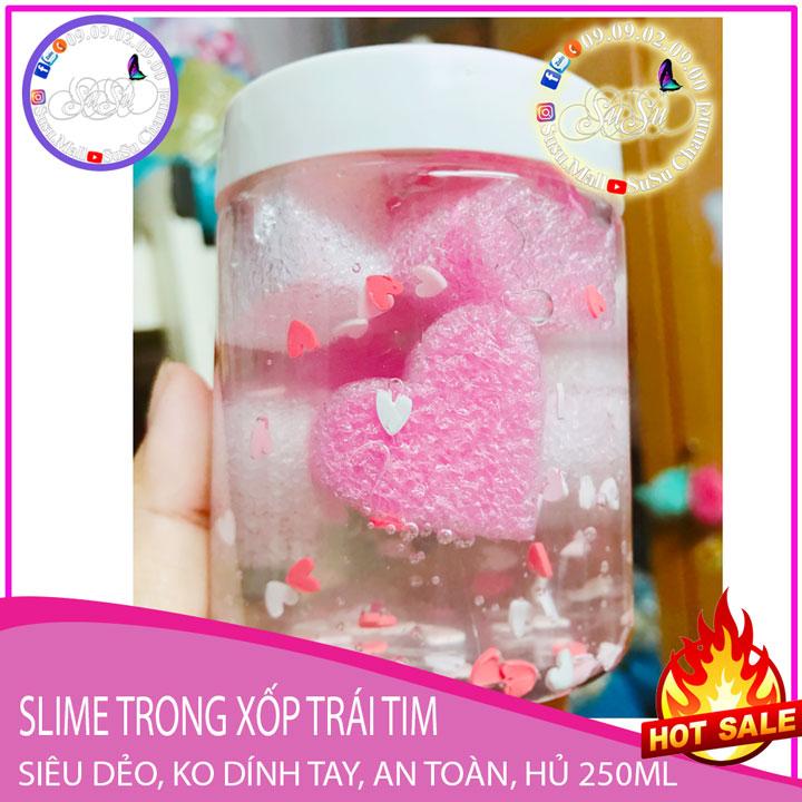 Slime trong giá rẻ charm xốp trái tim hủ 250ml , Slime basic giá rẻ 1k , slime trong siêu mềm , slime mây siêu xơi siêu xốp - Sumo Mall