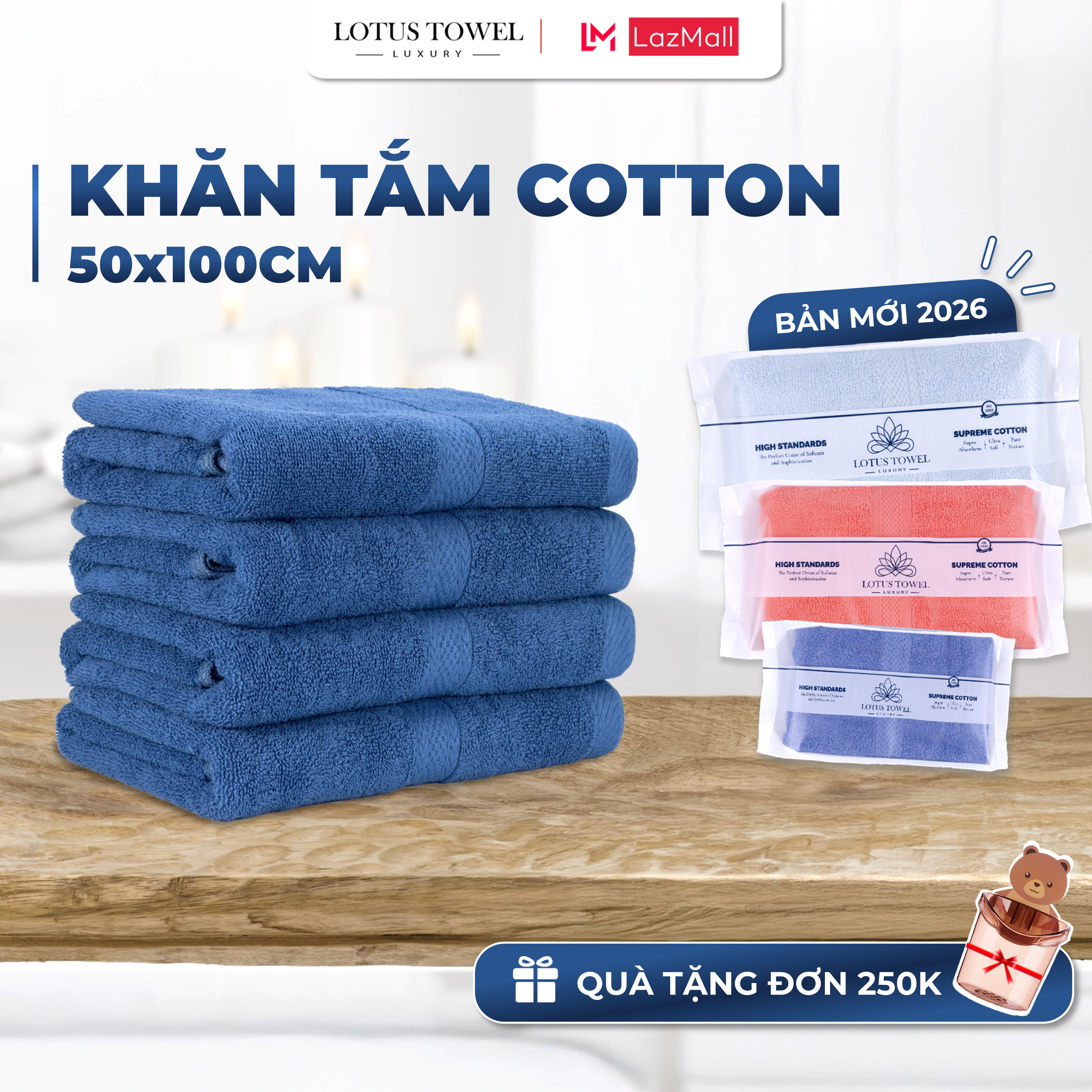  Khăn Tắm LOTUS TOWEL 50x100cm 100% Cotton Cao Cấp Mềm Mịn Thấm Hút Không Ra Màu 