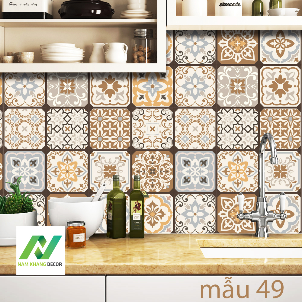 [HCM]Decal gạch bông (cam kết bán decal nhựa thật 100% không phải decal giấy PP) Set 32 ô 15cm hoặc 18 ô 20cm - NK49 (60x120cm)