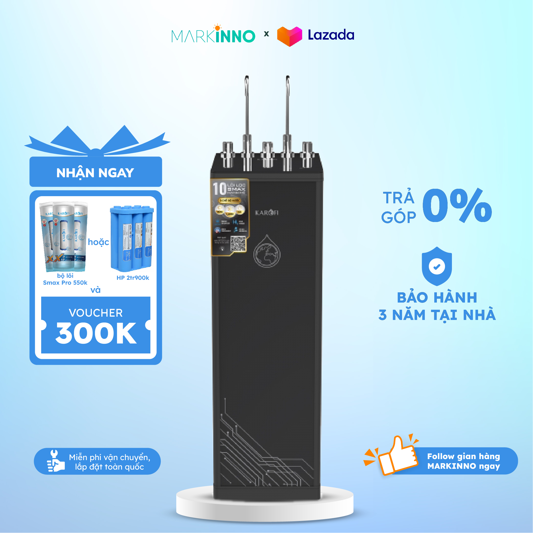 Máy lọc nước nóng lạnh KAROFI KADR38 dung tích 20L điện gia dụng lõi smax công nghệ nano silver plus