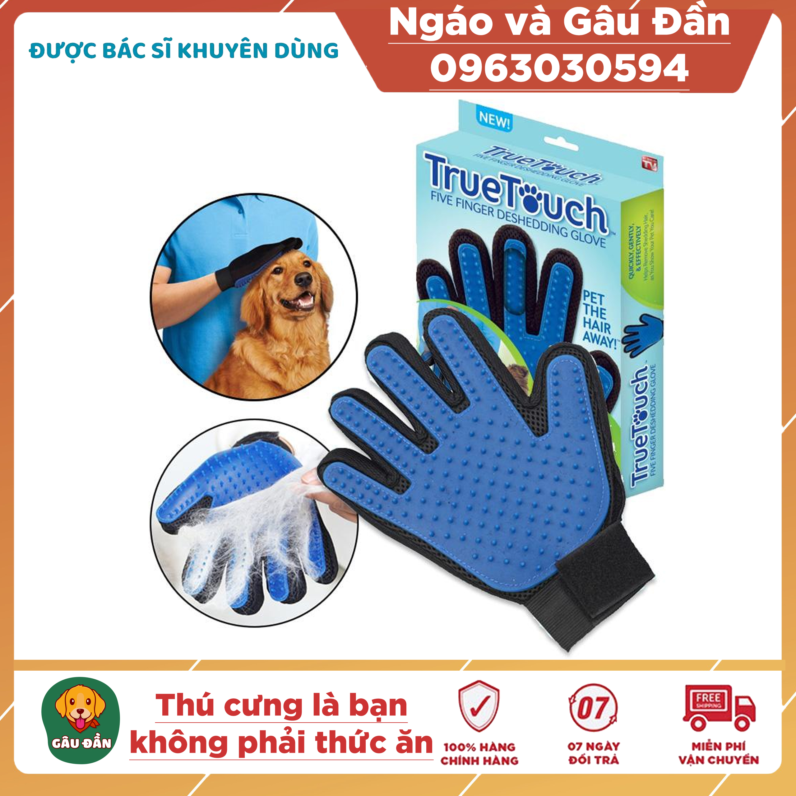 Găng tay chải lông cho chó mèo True touch - Găng tay tắm, chải lông và massage cho thú cưng Ngáo Và Gâu Đần