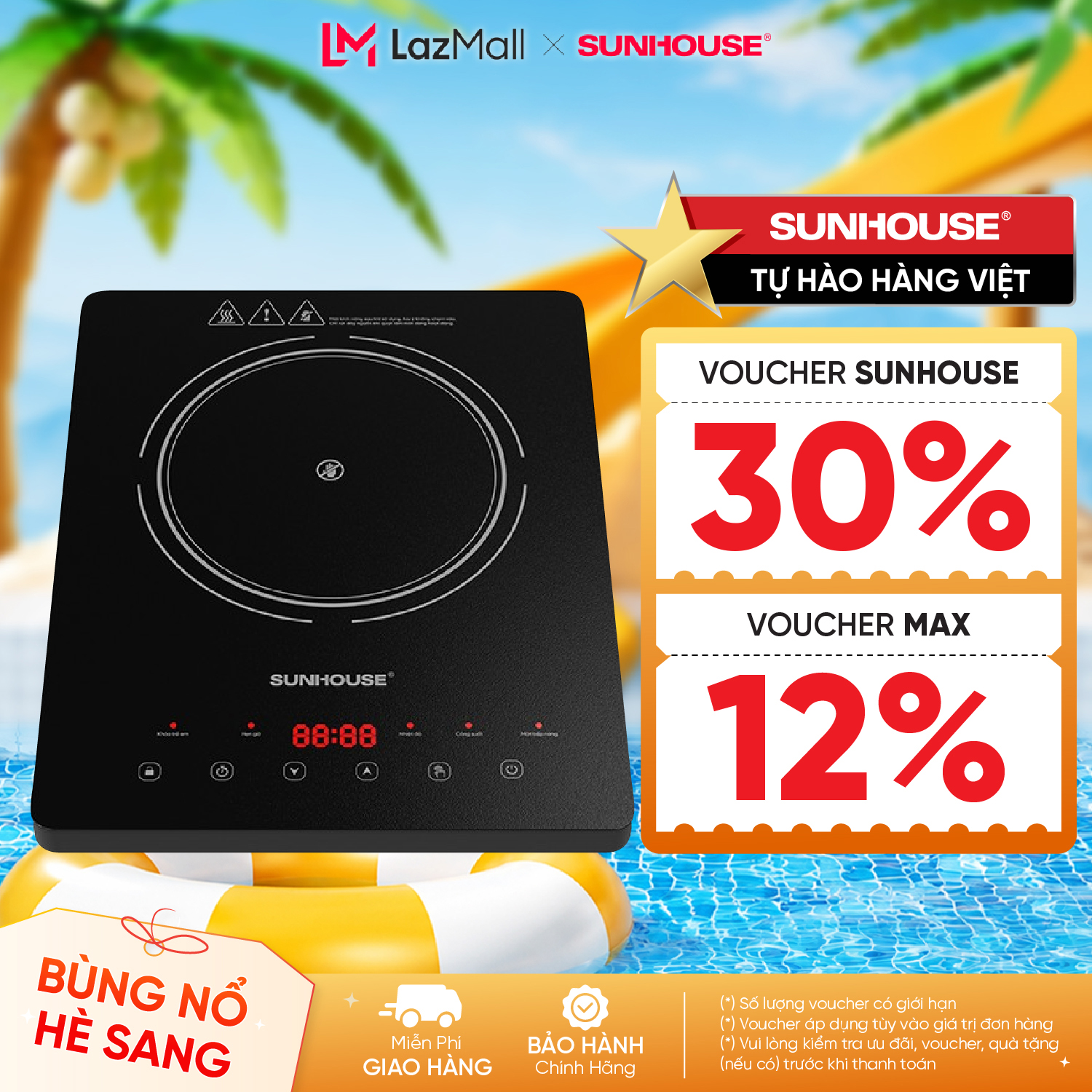 Bếp hồng ngoại cảm ứng Sunhouse SHD6007A - Mặt kính chịu nhiệt 800 độ C - 10 mức nhiệt tùy chỉnh - Khóa trẻ em