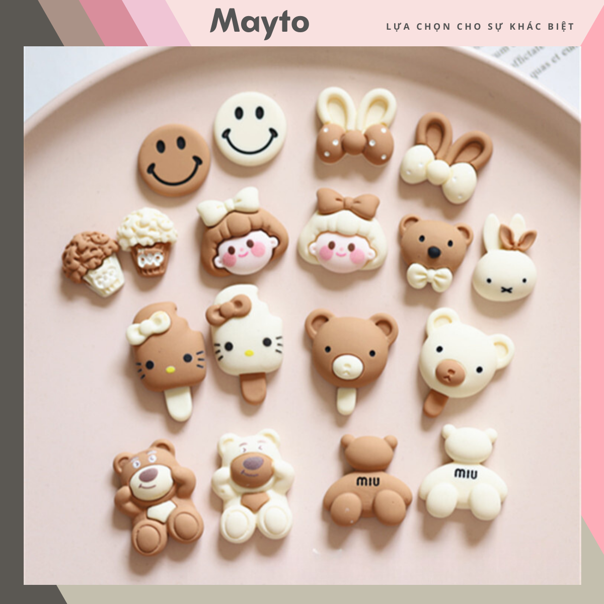 Sticker, Charm 3D chủ đề Gấu nâu 22 bán lẻ DIY Mayto nhựa cứng gắn Dép Cross, Dép Sục, Cá Sấu JB-249