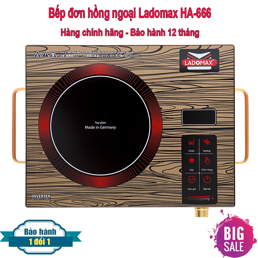 [ Bếp Hồng Ngoại Nhật Bản ] Bếp Hồng Ngoại Ladomax Nhật Bản, Bếp Hồng Ngoại Vân Gỗ Cao Cấp, Mặt Kính Cường Lực, Công Suất 2200w, Cảm Ứng Kèm Núm Xoay, Có Quai Cầm Tiện Lợi, Khung Bếp Hợp Kim Chắc Chắn, Nhiều Chế Độ Nấu.