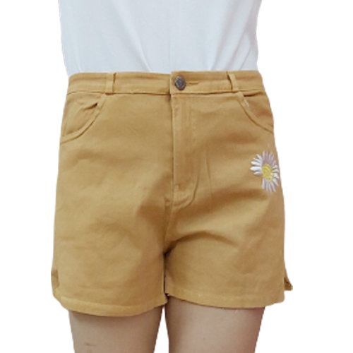 Quần Short Nữ Kaki Lưng Cao Thiêu Bông Cúc Thời Trang Hè Mẫu Mới Sn01