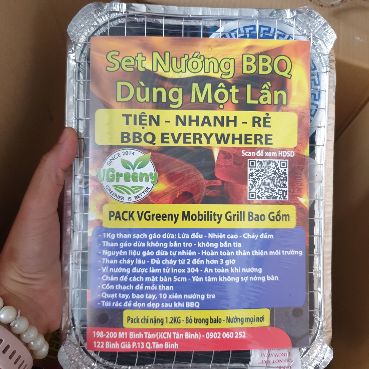 Bếp than nướng một lần / Khay Nướng BBQ Du Lịch Kèm Than Tiện Dụng Dùng 1 Lần lò nướng du lịch / bếp nướng