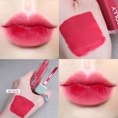 Son kem lì màu Đỏ Rose Dolly super matte, son kem lì không chì bền màu lâu trôi