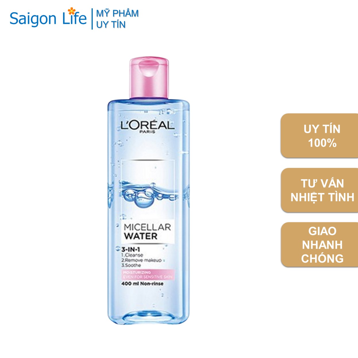 Nước Tẩy Trang Dưỡng Ẩm L'Oreal Paris 3-in-1 Moisturizing Micellar Water 400ml (Hồng)