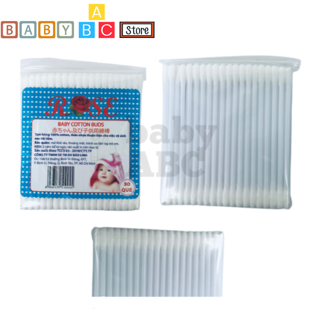 Tăm bông trẻ em rose 80 que tăm bông sơ sinh cao cấp kháng khuẩn công nghệ nhật bản 1 bịch 80 que, combo 12 bịch