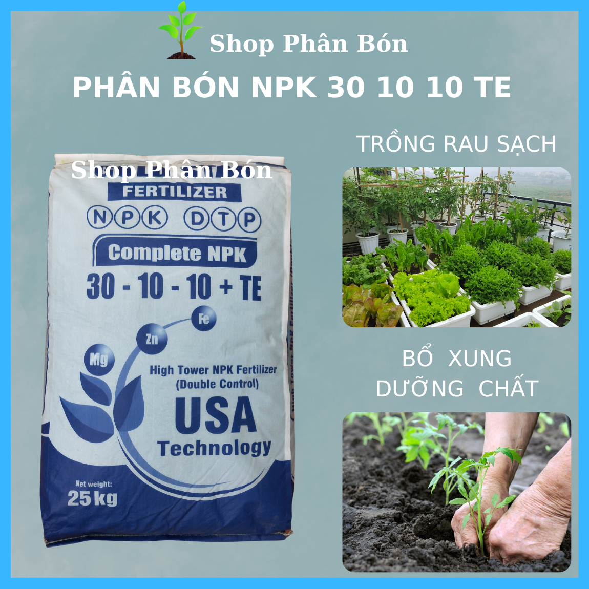 Phân npk 30 10 10 + te usa cao cấp