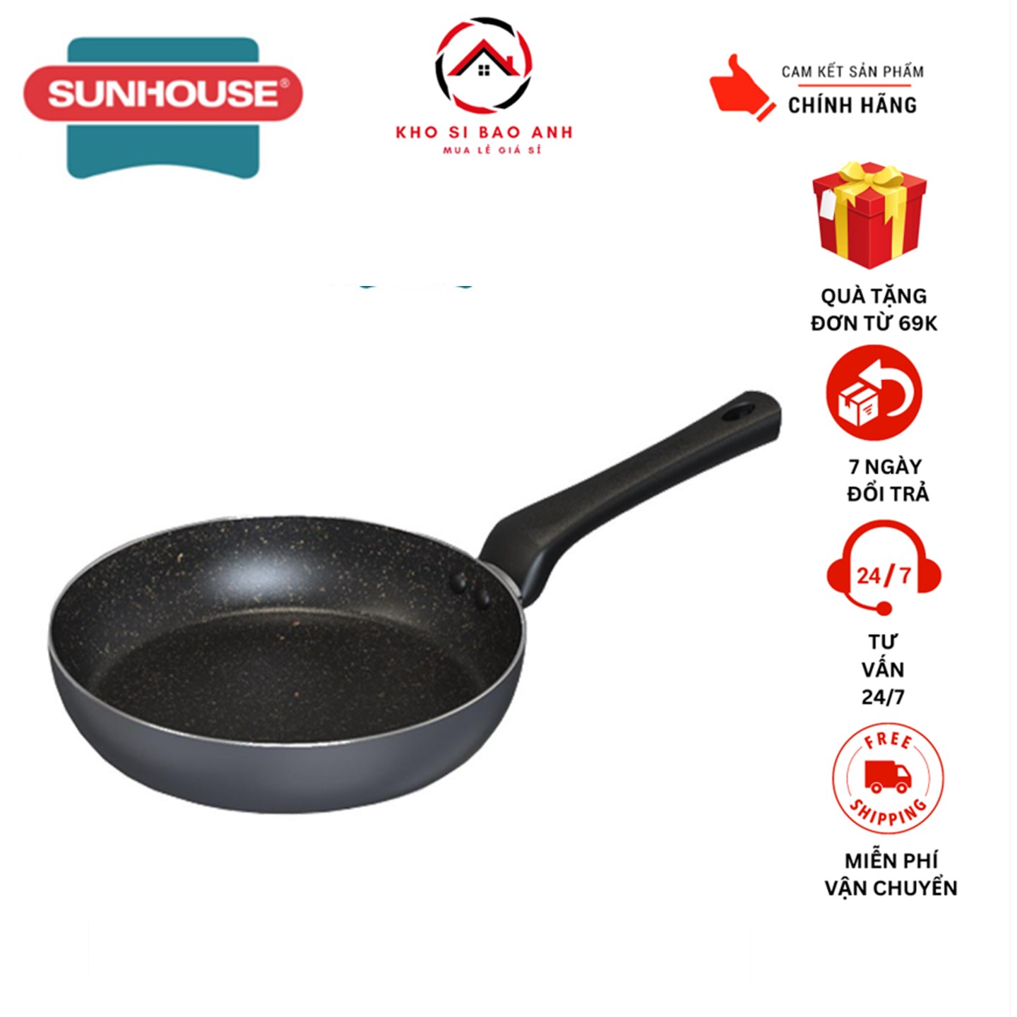 Chảo chống dính vân đá không từ sunhouse size 18-30 ct18-30 plus, chống dính vân đá có độ bền bỉ tối ưu