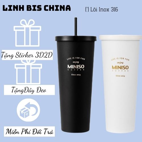 Bình nước giữ nhiệt MINISO, cốc giữ nhiệt cao cấp, bình đựng nước cute