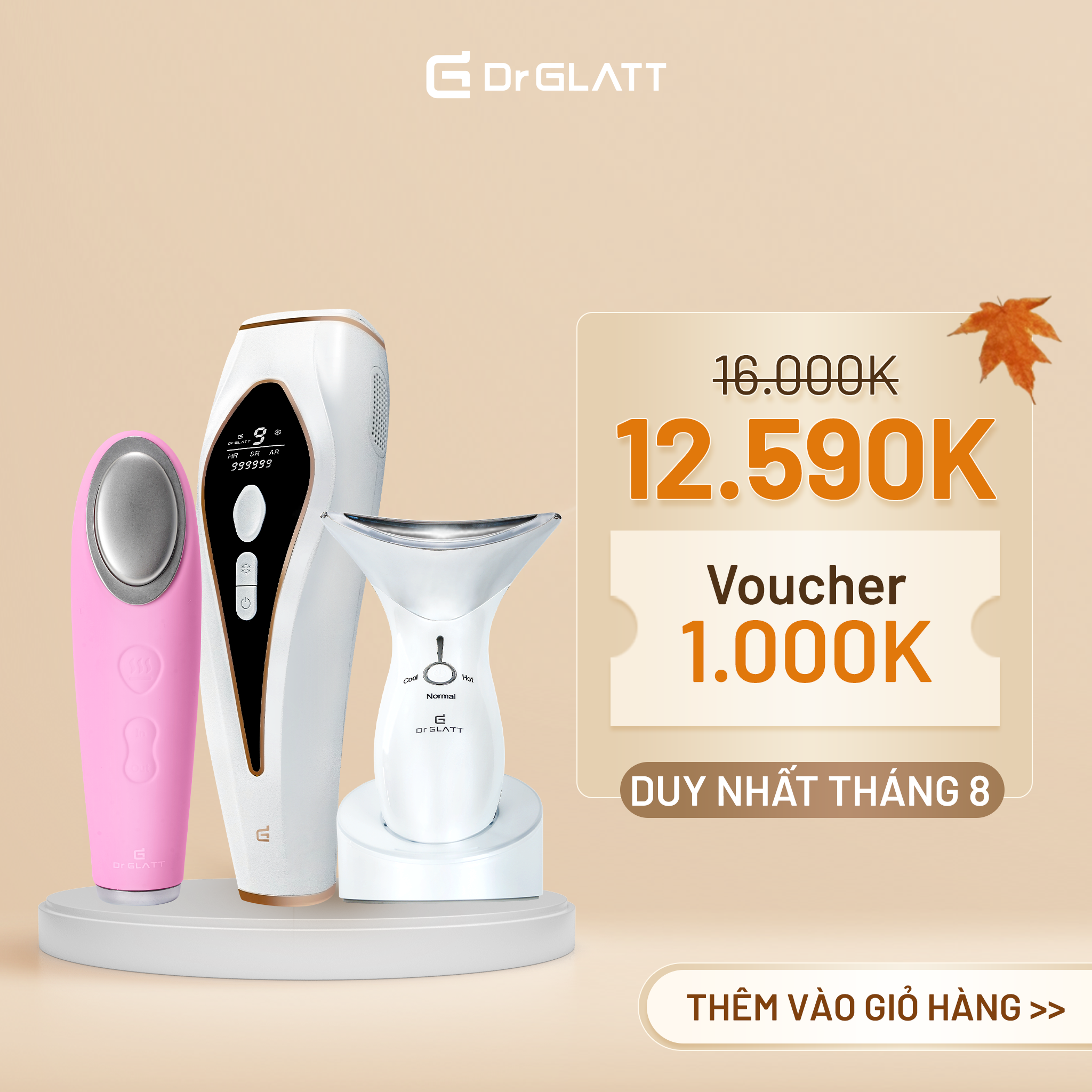 Set máy dưỡng da đa năng - máy triệt lông mini, máy rửa mặt & tẩy trang, máy massage mặt & nâng cơ DR GLATT