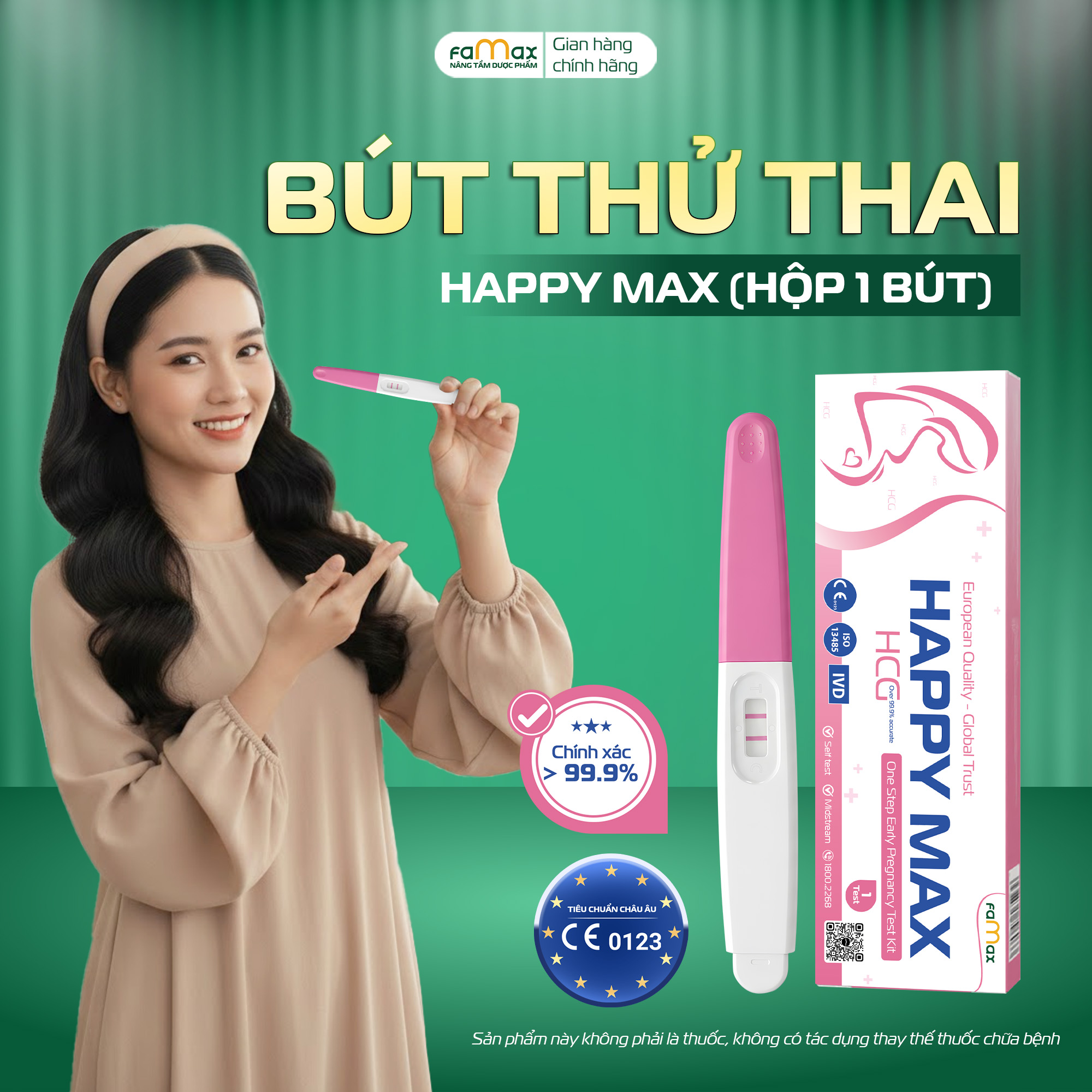 Thử thai Happy Max dạng 1 bút, có bảo mật che tên - Sản phẩm của Dược Famax