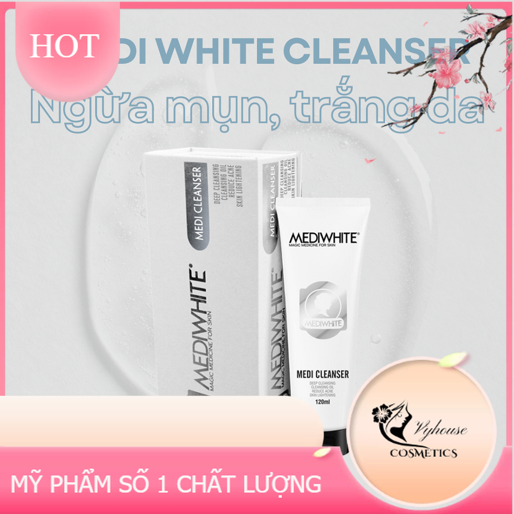Sữa rửa mặt trắng da giảm mụn medi white cleanser loại bỏ mụn ẩn mụn đầu đen thâm mụn dưỡng trắng da mặt dưỡng ẩm cấp ẩm