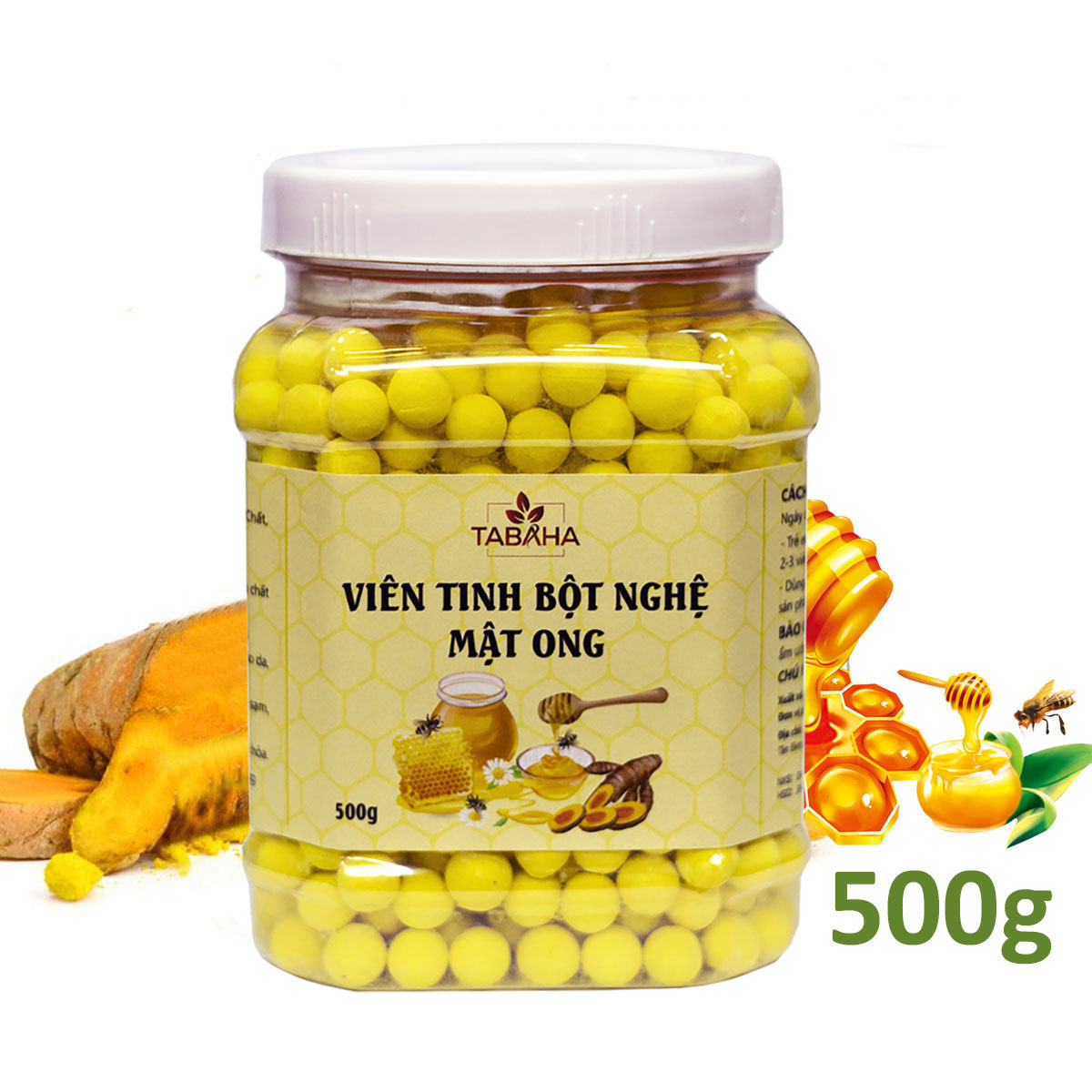 Viên nghệ sữa ong chúa Tabaha 500g hỗ trợ tiêu hóa đẹp da, thải độc gan từ tinh bột nghệ mật ong và sữa ong chúa non