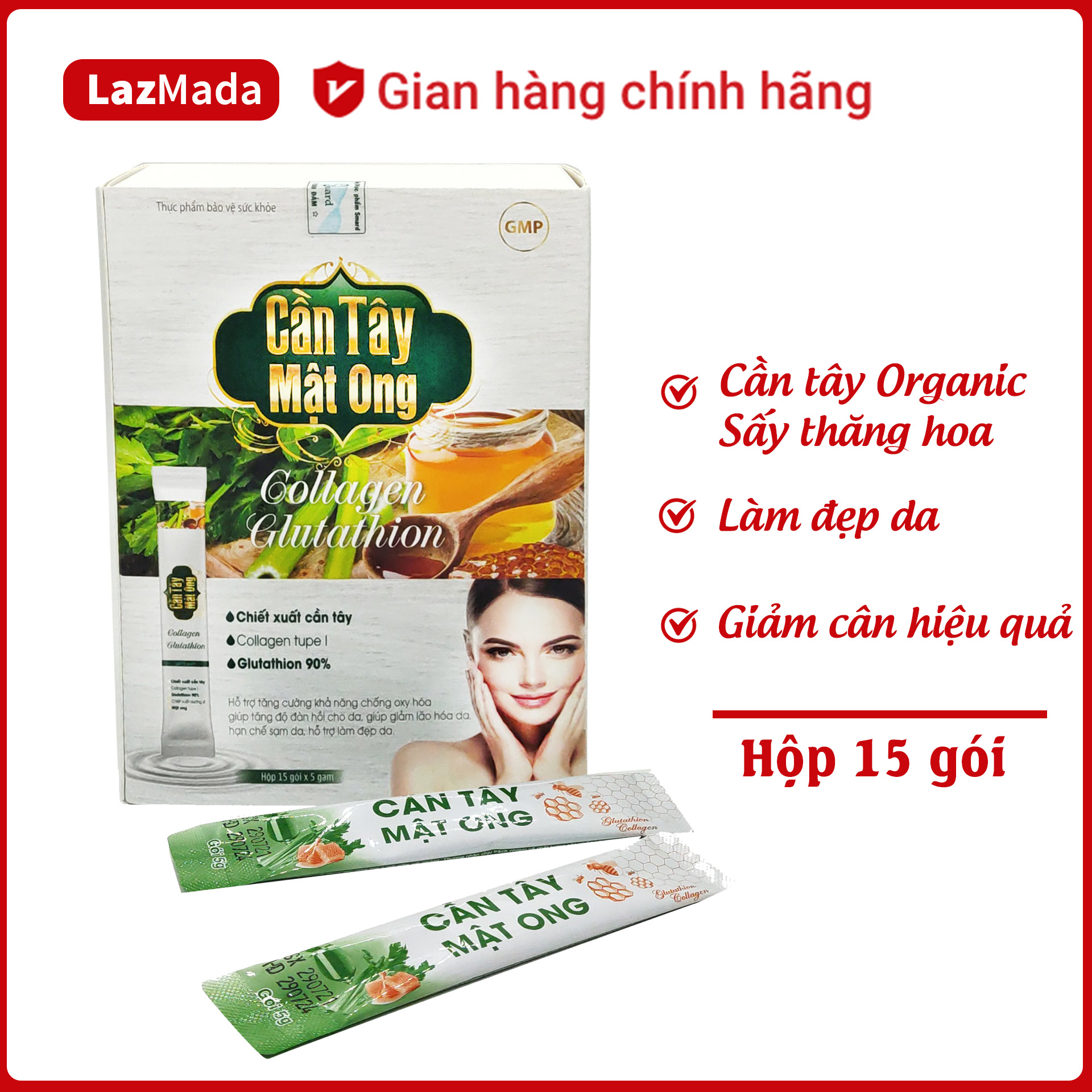 Bột Cần tây sữa ong chúa kết hợp collagen diệp lục - Giảm béo, giảm mỡ thừa hiệu quả, giúp da sáng đẹp mịn màng - Hộp 15 gói - LazMada Pharmacy
