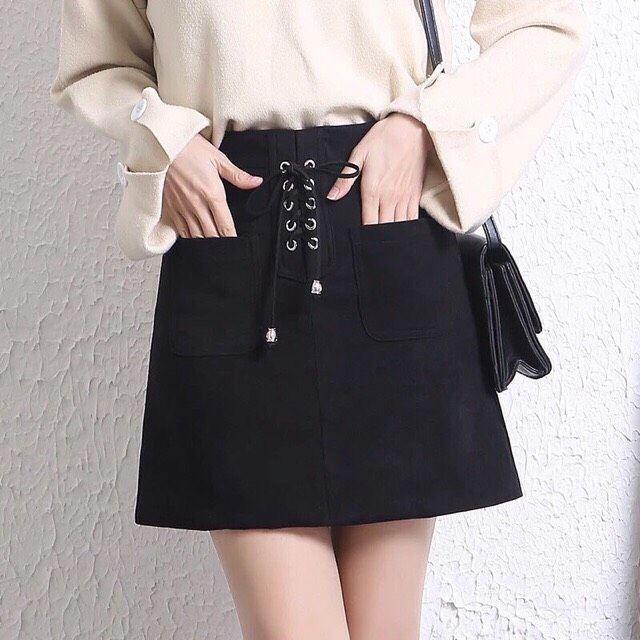 Chân váy kaki xỏ dây giữa, vải kaki dày đẹp, không phai nhão 12C27B1