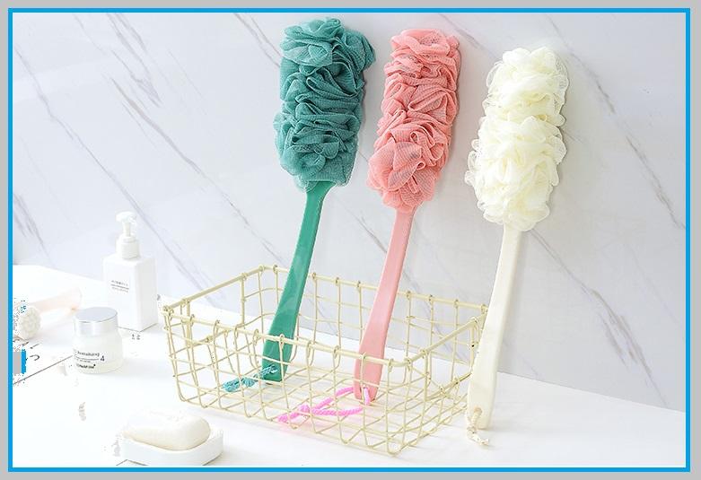 Bông tắm cán dài cọ lưng siêu sạch - cây tắm chà lưng có dây treo tiện dụng