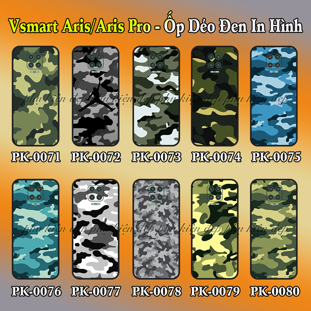 Ốp lưng Vsmart Aris/ Aris Pro dẻo đen in hình Camo Rằn Ri