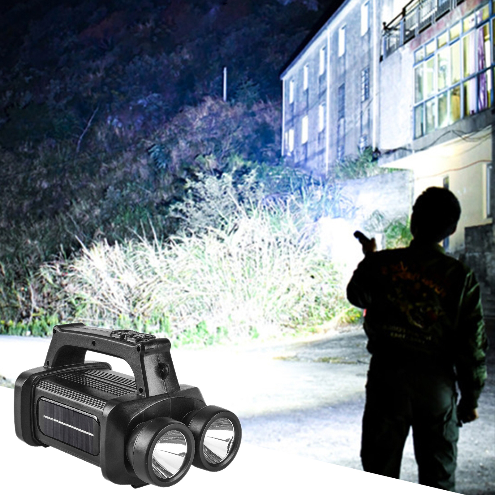 COB LED Camping Searchlight SolarUSBBattery Powered 200LM Reading Table Lights Double Head Waterproof for Exploring