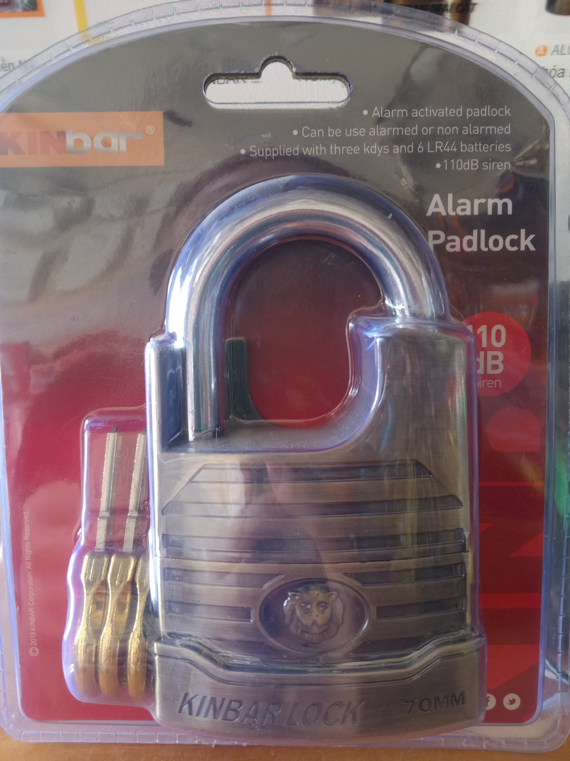 Khóa hú chống cắt KINBAR (Alarm Padlock) 110dB Siren, chống trộm an toàn