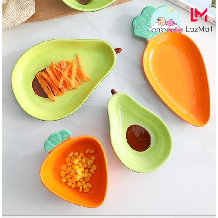 Bát ăn dặm gốm sứ cao cấp, Chén đĩa ăn dặm hình Cà rốt dễ thương cho bé