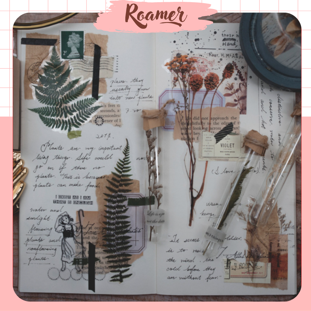 Sticker nhãn dán lá cành hoa khô Roamer phong cách vintage trang trí sổ xinh xắn