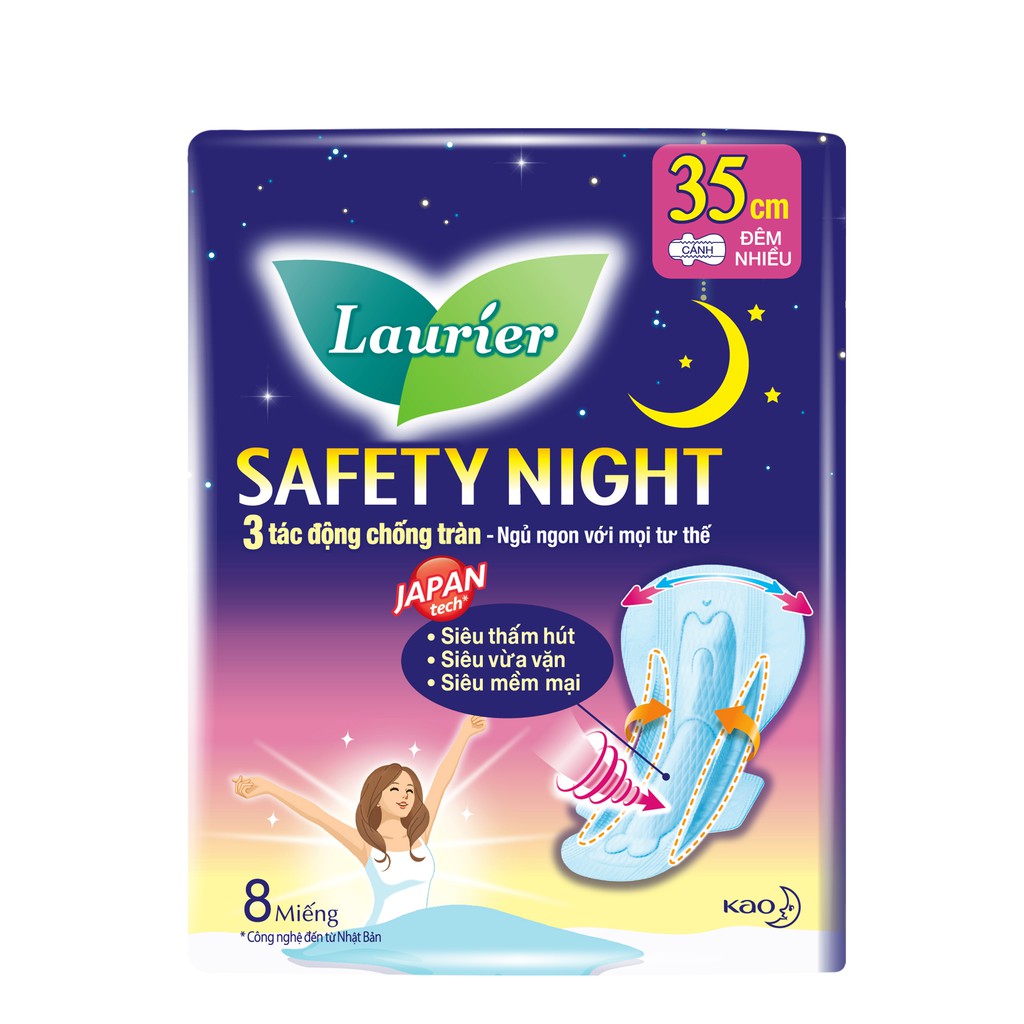 Combo 3 gói Băng Vệ Sinh Ban Đêm Laurier Safety Night chống tràn Nhập Khẩu Indo
