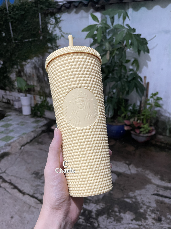 Ly Starbucks Studded Matte Yellow Diamond 710ml - Bình Giữ Nhiệt Starbucks Chính Hãng Authenic