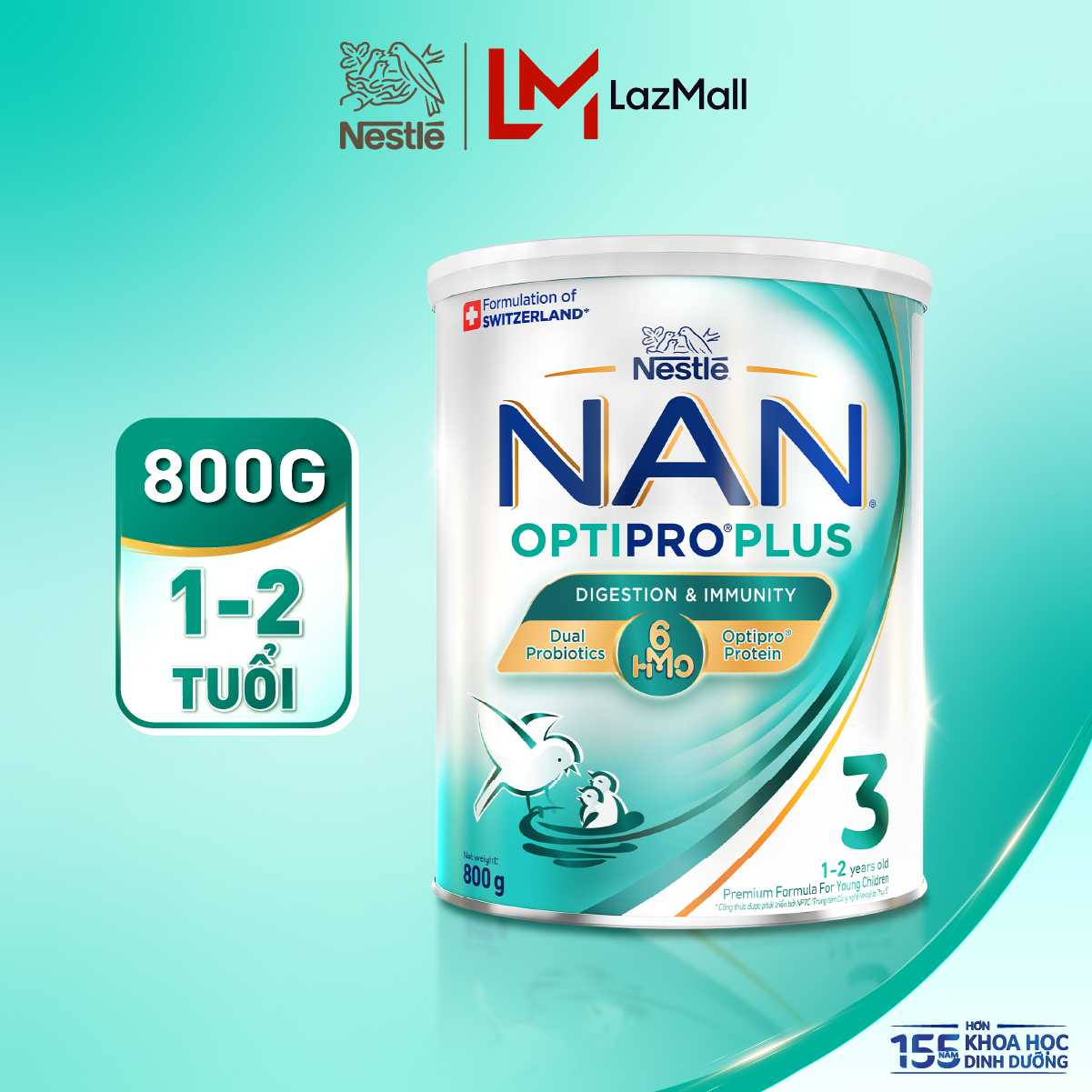 Sữa bột Nestle NAN OPTIPRO PLUS số 3 800g Công Thức Thụy Sĩ Cho Bé 12 - 24 Tháng Có Đạm OPTIPRO, 6HMO  Lợi Khuẩn Kép