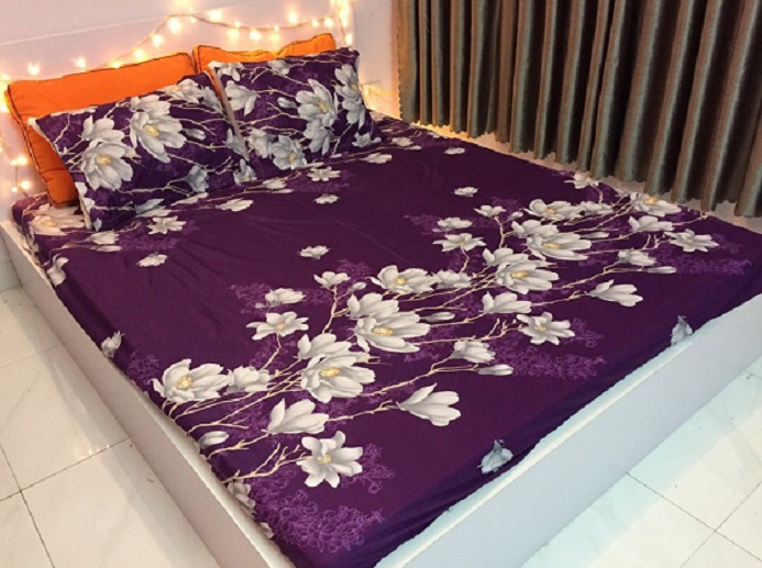Set Ga Gối Cotton ( tặng kèm áo gối ôm ) Mẫu Hoa Lan Tím