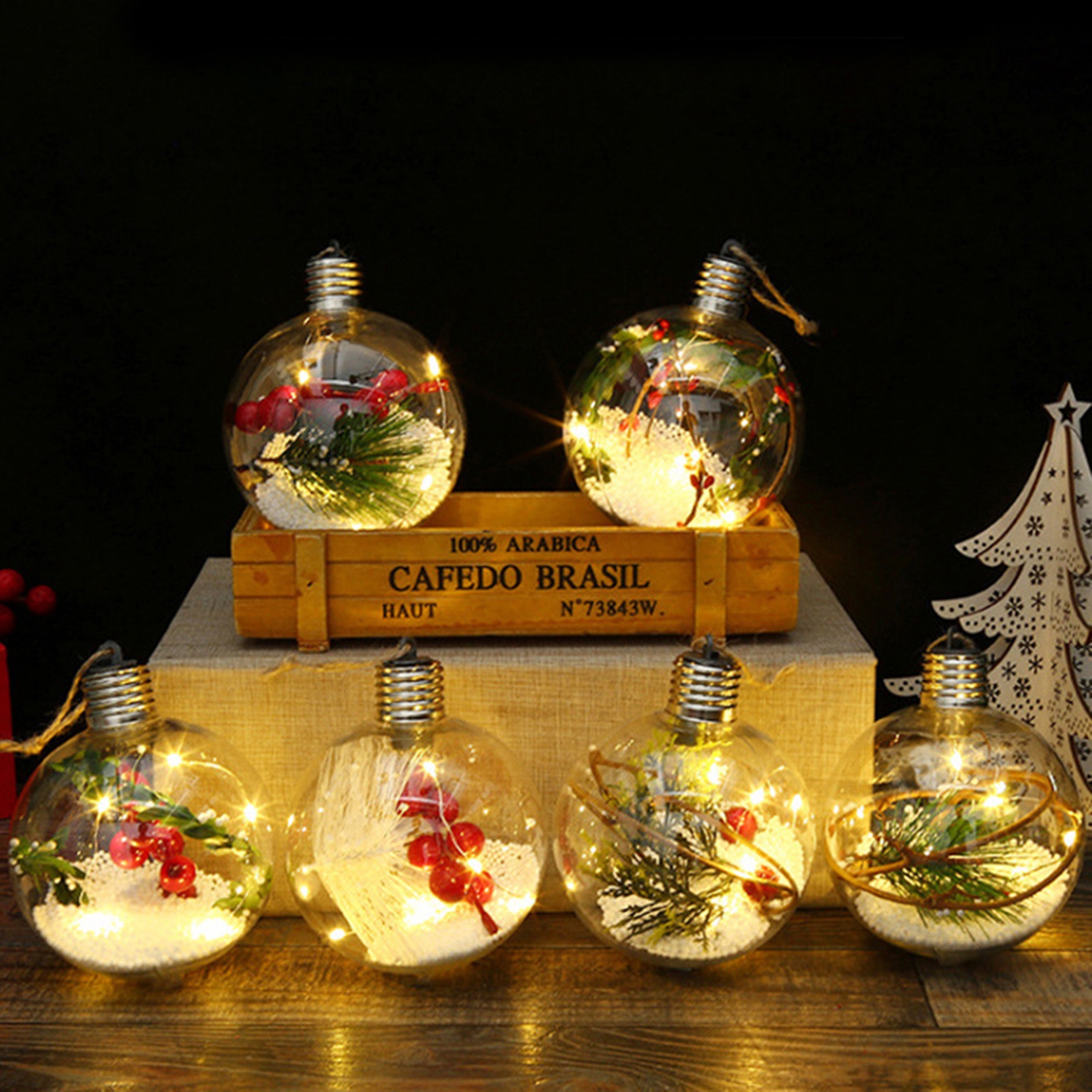 CW Christmas LED Ball Decorations Warm Light Luminous Trees Hanging