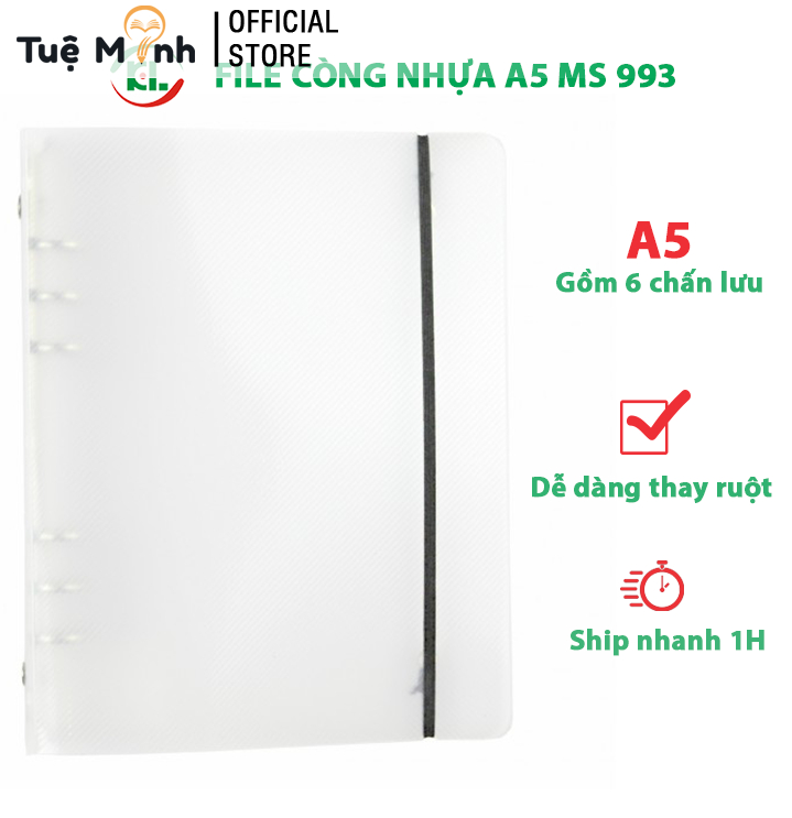File còng sắt bìa nhựa a5 vpp tueminh, bia file binder klong 6 chấu ms 993- vpp tuệ minh