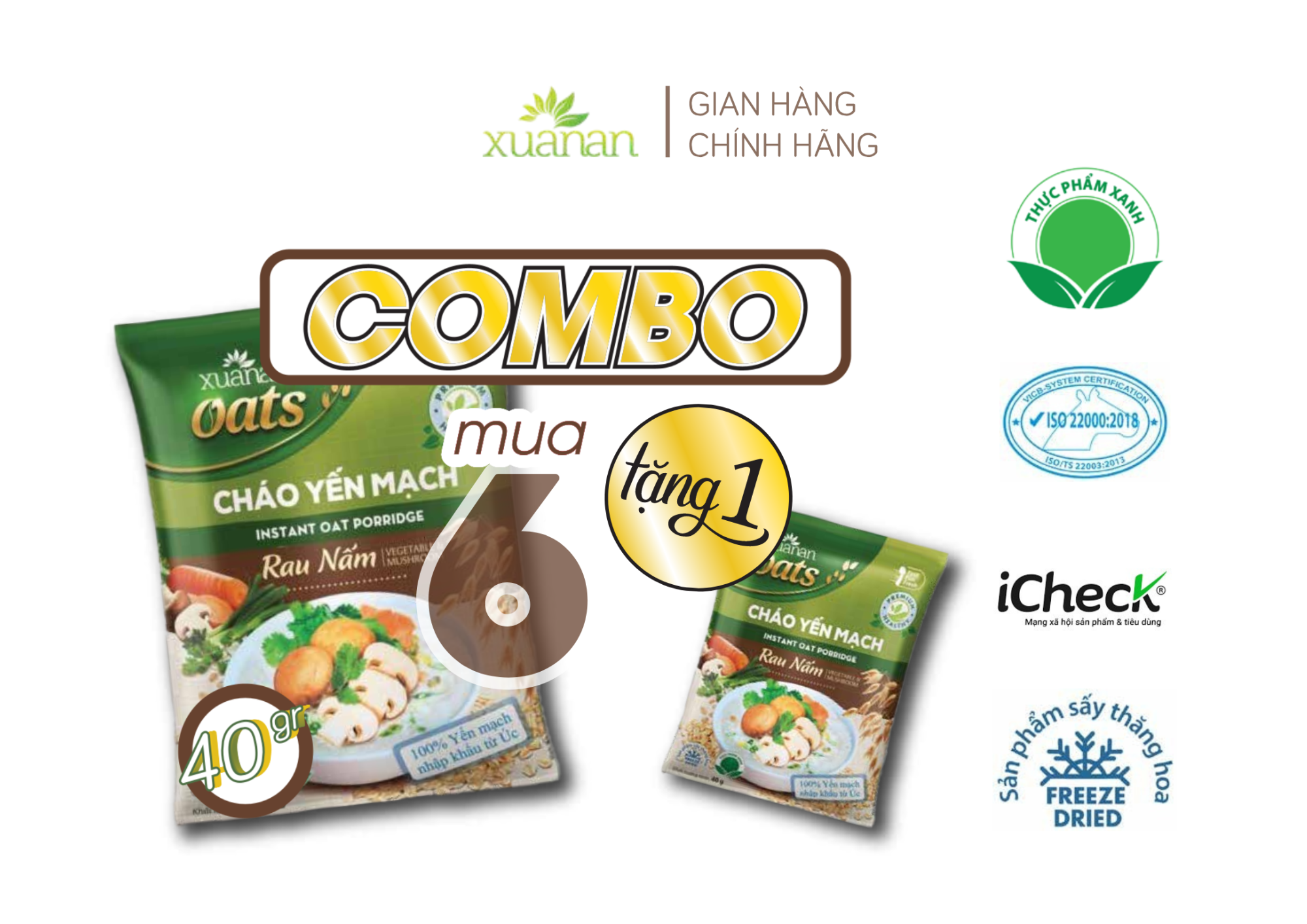 Combo 6 gói cháo yến mạch rau nấm xuân an 40g