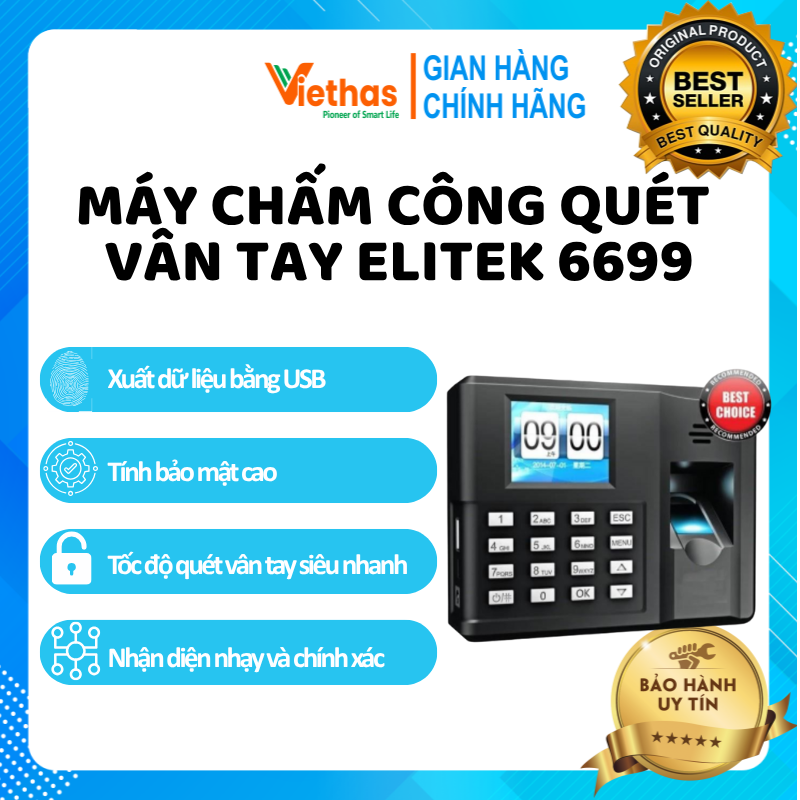 Máy chấm công quét vân tay mini elitek 6699